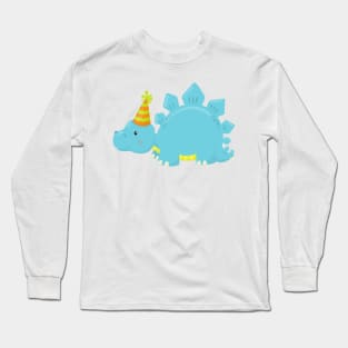 Birthday Dinosaur, Party Dinosaur, Party Hat, Dino Long Sleeve T-Shirt